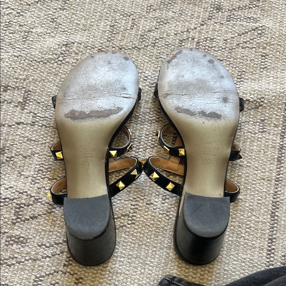 Valentino Black Sandals with Gold Studs - Picture 5 of 10